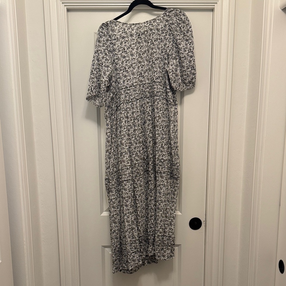 THE GREAT. Black and White Floral Long Sleeve Dress